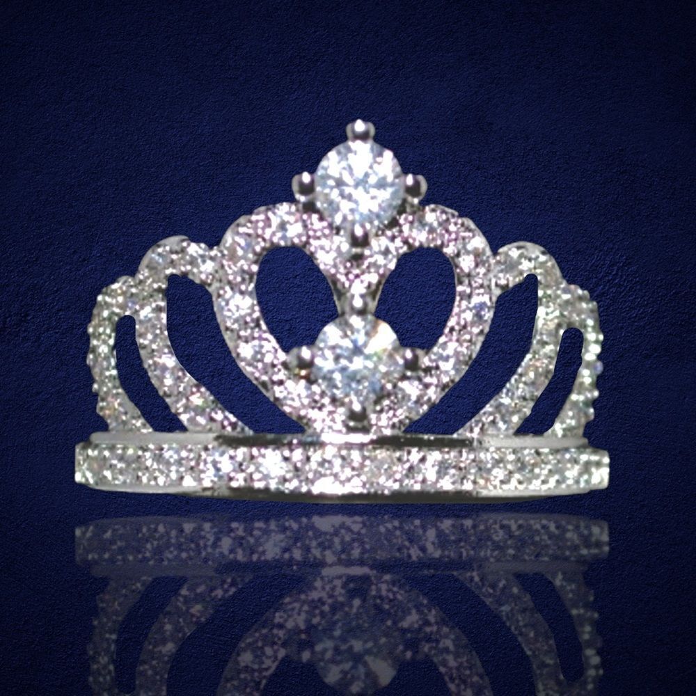 💎154💎 Romantic Princess Crown Tiara‎ Heart Queen Ring 925 Silver